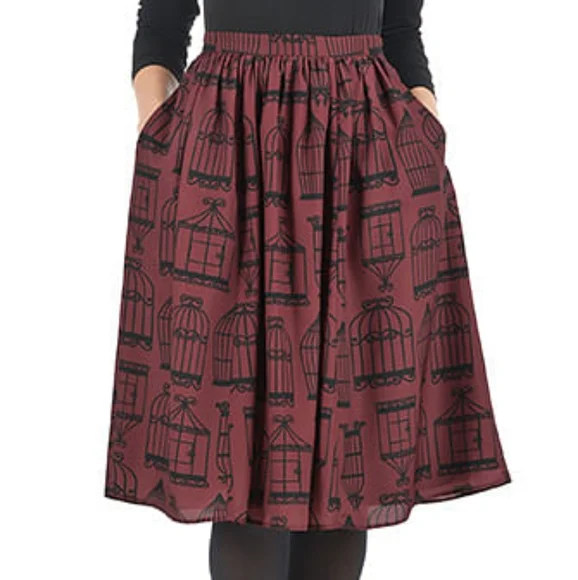 Eshakti Birdcage Skirt Women's XL Maroon Vintage Ruched Flare Knee-Length - Picture 1 of 6